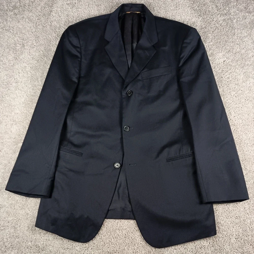 Donna Karan 40R 33W Mens Navy Blue 100% Wool 3-Button Made in Italy Suit